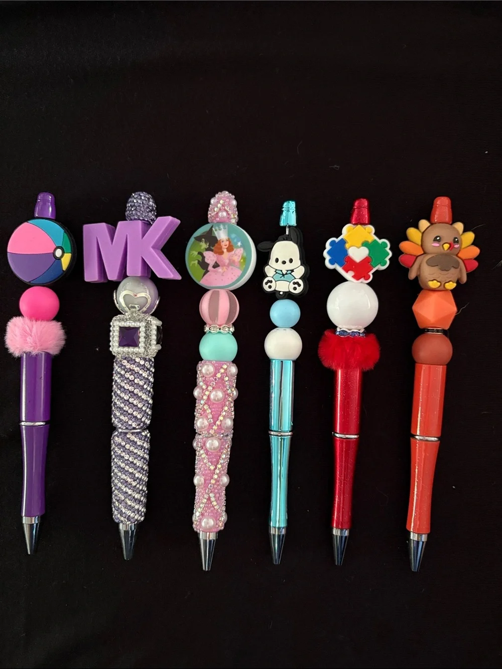 Assorted Decorative Refillable Beaded Pens Set of 6